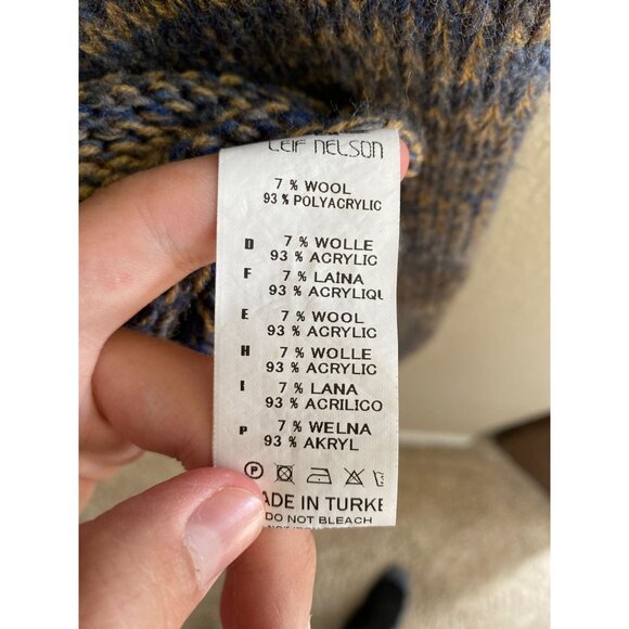 Leif Nelson Mens Knitted Hooded Sweater Blue XL Buttoned Collar Warm‎ Pullover - Picture 4 of 7